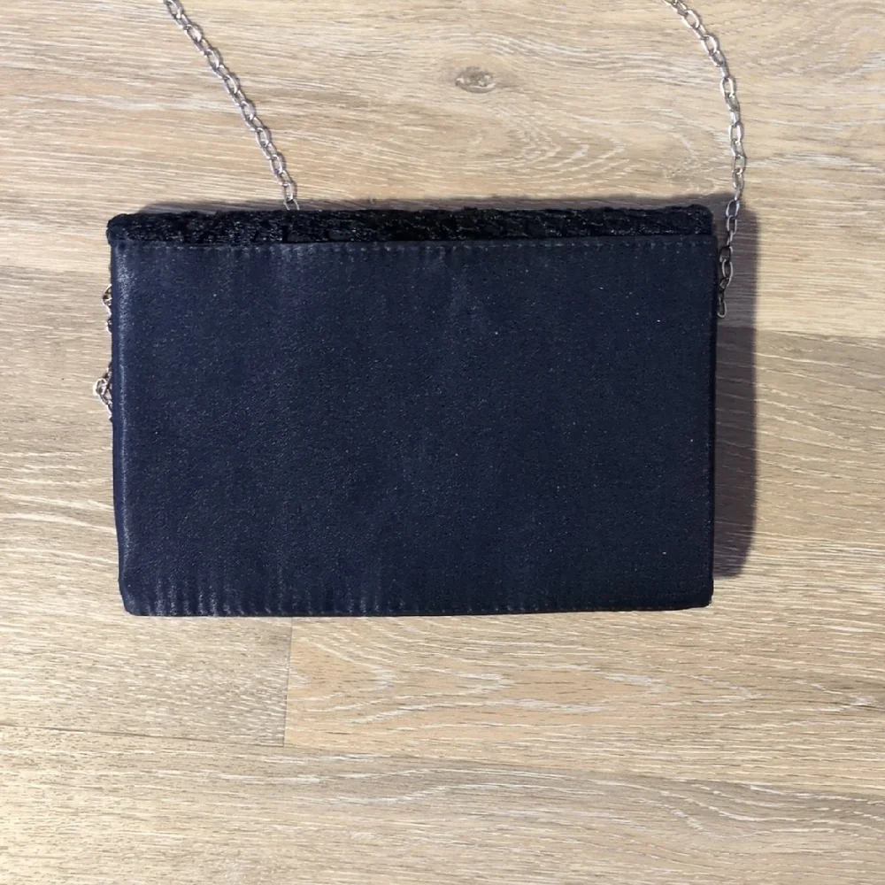 Navy Lace Envelope Clutch with Chain Strap - Women's Evening Bag - Picture 4 of 6